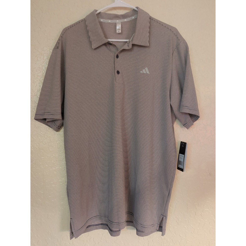 Adidas Mens Large Ottoman Stripe Pink Polo Golf Shirt NEW Short Sleeve Striped